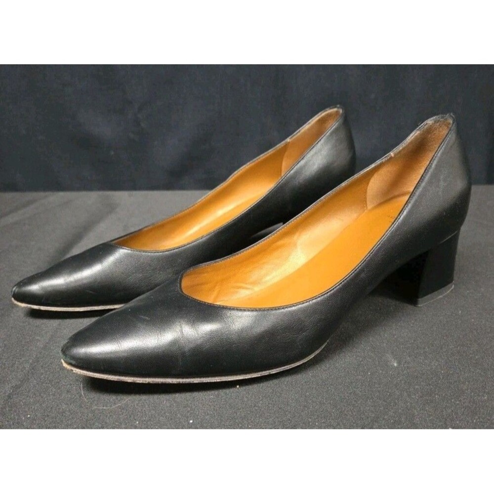 Aquatalia Womens Pasha Black Leather Pump Size 8.5 Chunky Block Heel
